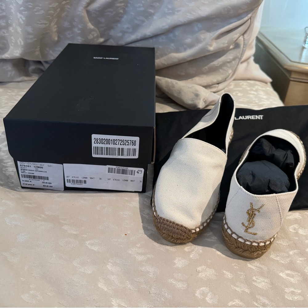 100% Auth. YSL Espadrilles with Gold Logo!